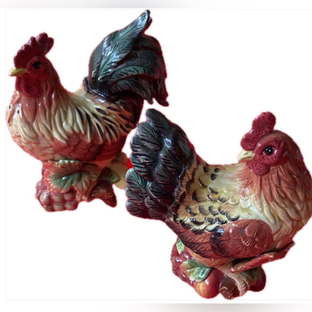 Colorful Fitz & Floyd Rooster Hen salt & Pepper Set - Picture 9 of 9